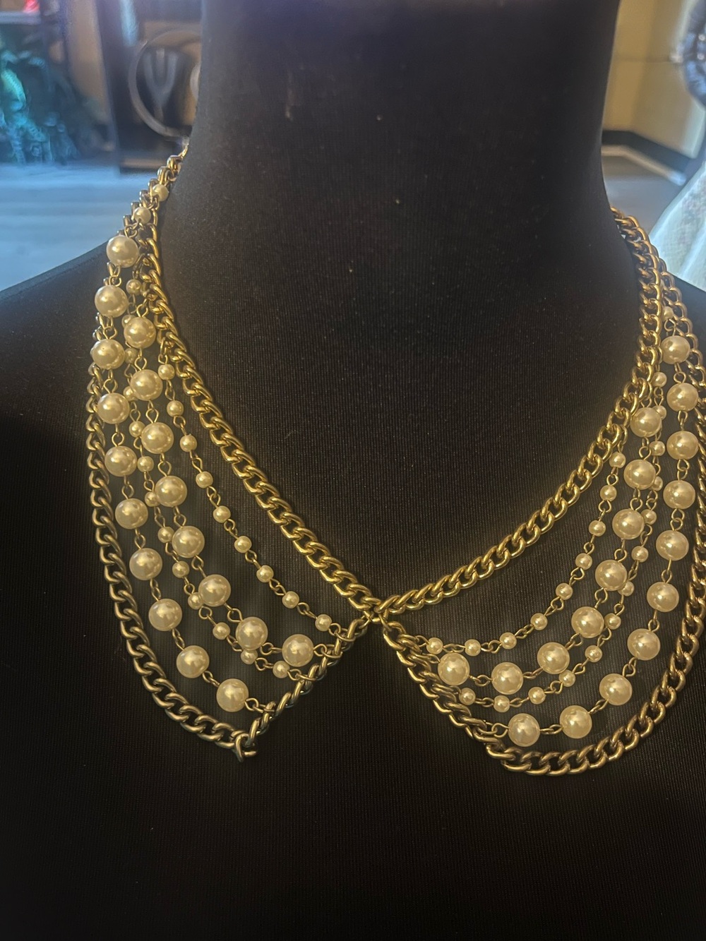 Gold-Tone Pearl Multi-Strand Collar Necklace
